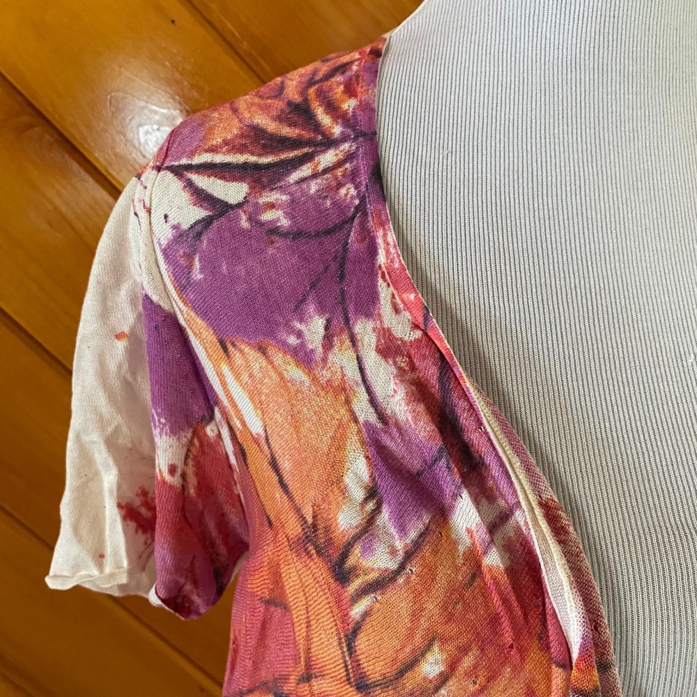 Elie Tahari Silk Cotton M Open Cardigan Short Sleeve Bohemian Floral Designer